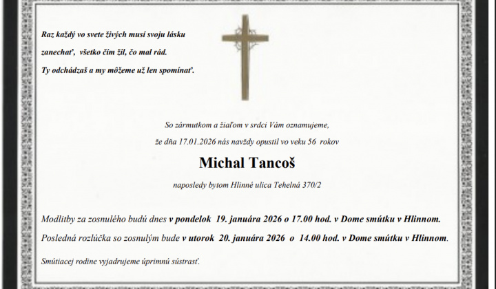 Fotka - Smútočné oznámenie – Michal Tancoš