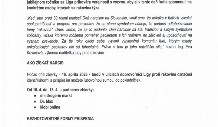 Fotka - Zbierka deň narcisov 16.4.2026