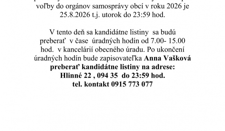 Fotka - Preberanie kandidátnych listín do  orgánov samosprávy obcí 2026 po  skončení úradných hodín. 