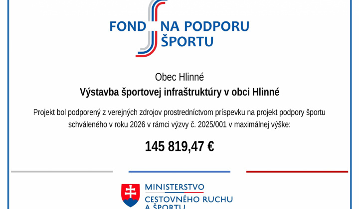 Fotka - Výstavba, rekonštrukcia a modernizácia športovej infraštruktúry  v obciach do 3000 obyvateľov  ''OBCE 2 '' č. 2025/001