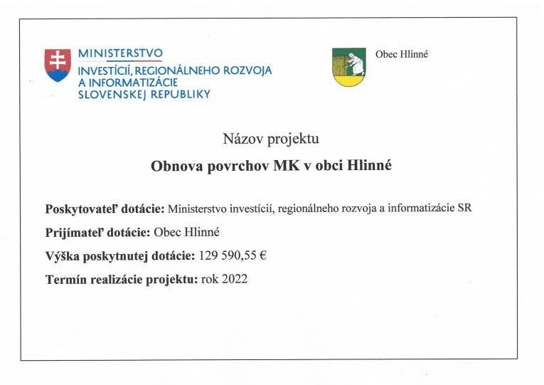 Fotka - Obnova povrchov MK v obci Hlinné