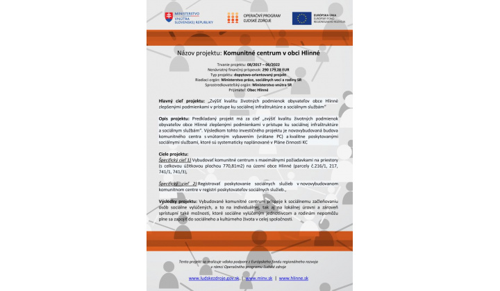 Fotka - Komunitné centrum v obci Hlinné