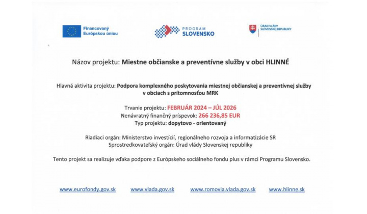 Fotka - Miestne občianske a preventívne služby v obci Hlinné