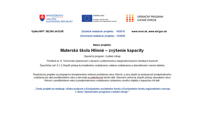 Fotka - Materská škola - zvýšenie kapacity