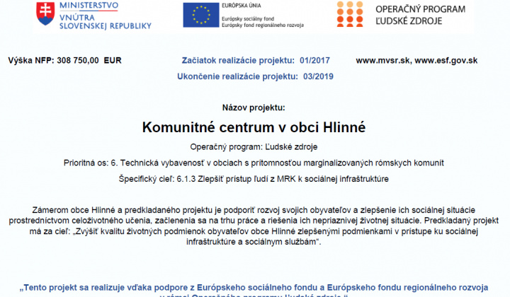Fotka - Komunitné centrum v obci Hlinné